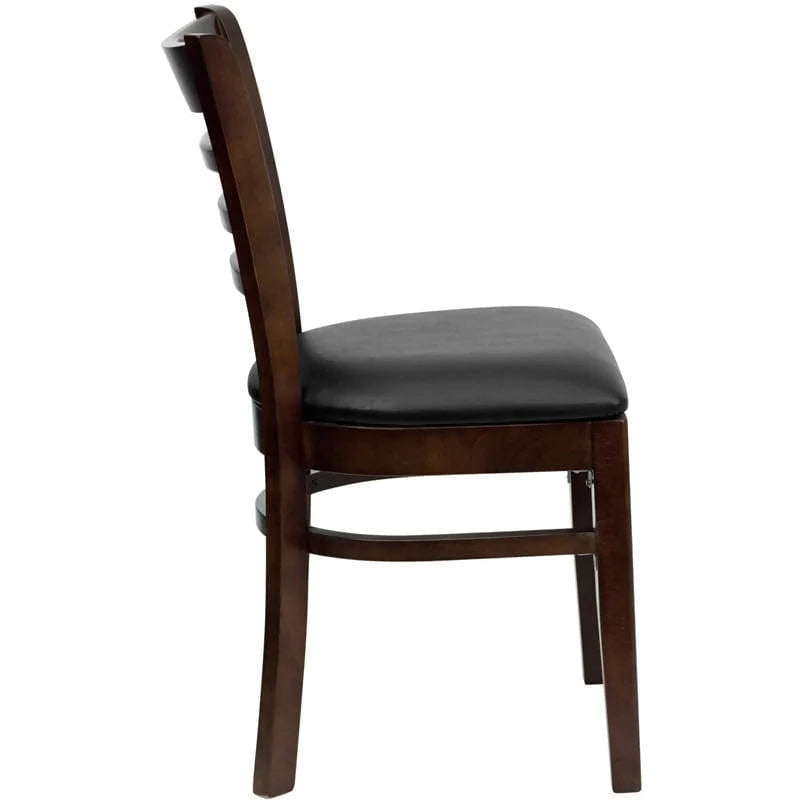 HERCULES Series Ladder Back Walnut Wood Restaurant Chair - Black Vinyl Seat [XU-DGW0005LAD-WAL-BLKV-GG] Pie's Variety Store
