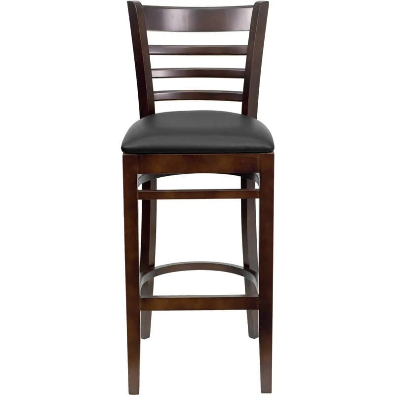 HERCULES Series Ladder Back Walnut Wood Restaurant Barstool - Black Vinyl Seat [XU-DGW0005BARLAD-WAL-BLKV-GG] Pie's Variety Store