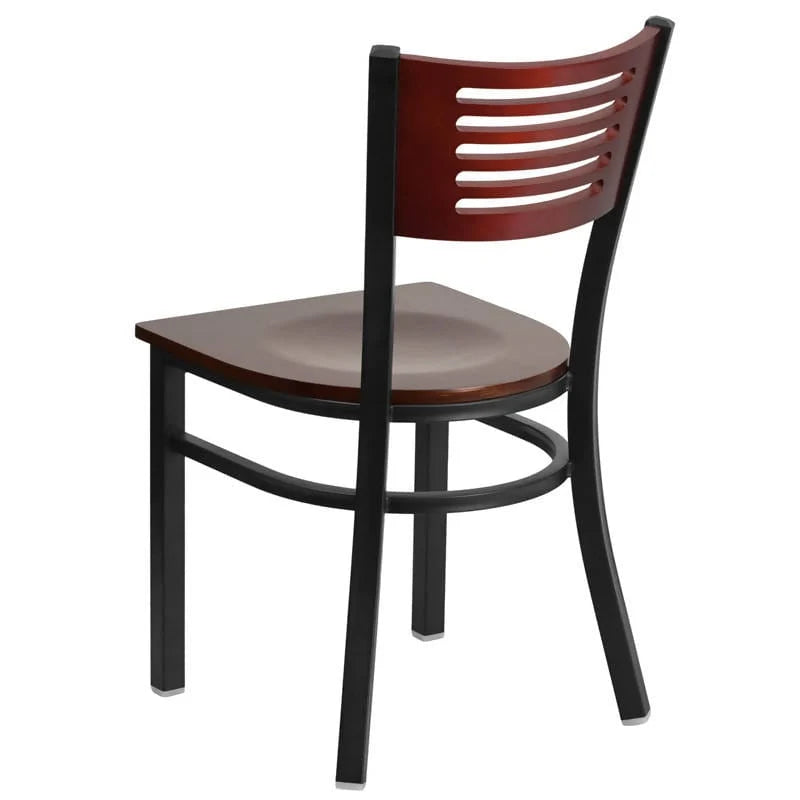 HERCULES Series Black Slat Back Metal Restaurant Chair - Mahogany Wood Back & Seat [XU-DG-6G5B-MAH-MTL-GG] Pie's Variety Store