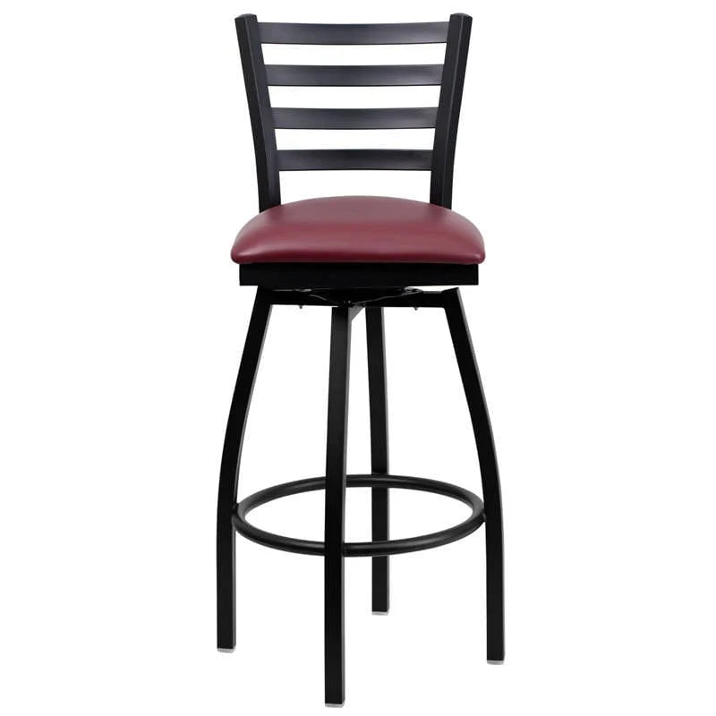 HERCULES Series Black Ladder Back Swivel Metal Barstool - Black Vinyl Seat [XU-6F8B-LADSWVL-BLKV-GG] Pie's Variety Store