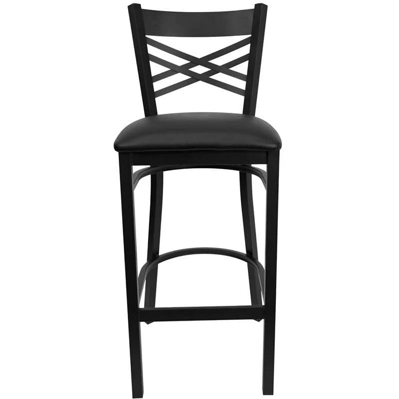 HERCULES Series Black ''X'' Back Metal Restaurant Barstool - Black Vinyl Seat [XU-6F8BXBK-BAR-BLKV-GG] Pie's Variety Store