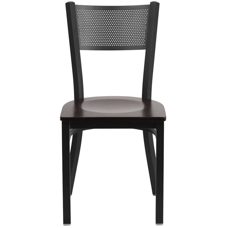 HERCULES Series Black Grid Back Metal Restaurant Chair - Cherry Wood Seat [XU-DG-60115-GRD-CHYW-GG] Pie's Variety Store