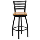 HERCULES Series Black Ladder Back Swivel Metal Barstool - Cherry Wood Seat [XU-6F8B-LADSWVL-CHYW-GG] Pie's Variety Store