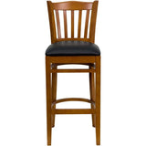HERCULES Series Vertical Slat Back Cherry Wood Restaurant Barstool - Black Vinyl Seat [XU-DGW0008BARVRT-CHY-BLKV-GG] Pie's Variety Store