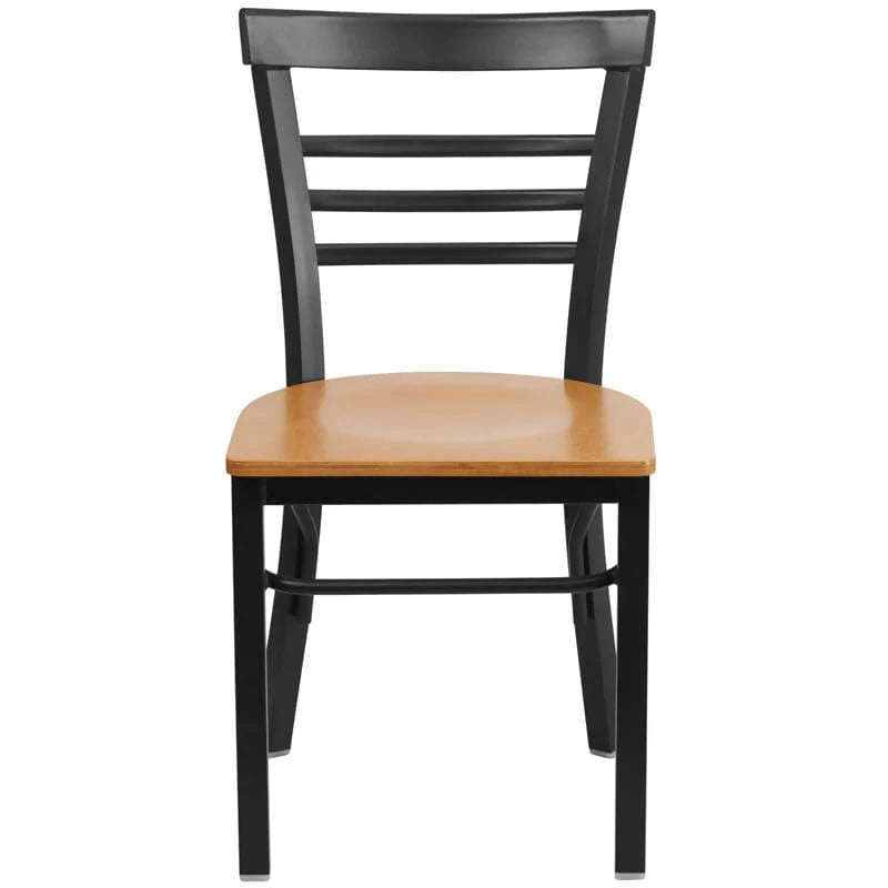HERCULES Series Black Three-Slat Ladder Back Metal Restaurant Chair - Cherry Wood Seat [XU-DG6Q6B1LAD-CHYW-GG] Pie's Variety Store