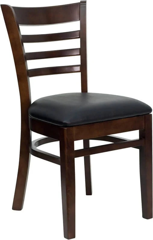 HERCULES Series Ladder Back Walnut Wood Restaurant Chair - Black Vinyl Seat [XU-DGW0005LAD-WAL-BLKV-GG] Pie's Variety Store