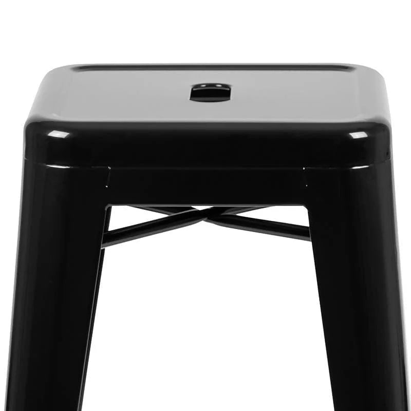 30" High Metal Indoor Bar Stool in Black - Stackable Set of 4 [4-ET-31320-30-BK-R-GG] Fl Furniture
