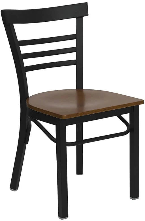 HERCULES Series Black Three-Slat Ladder Back Metal Restaurant Chair - Cherry Wood Seat [XU-DG6Q6B1LAD-CHYW-GG] Pie's Variety Store