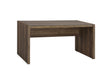 Luetta 59-Inch Rectangular Writing Desk Aged Walnut simplistic rectangular tabletop is crated with tempered glass- 805622 Pie's Variety Store