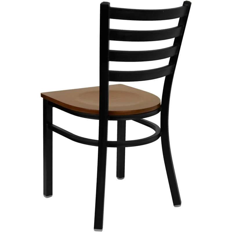 HERCULES Series Black Ladder Back Metal Restaurant Chair - Cherry Wood Seat [XU-DG694BLAD-CHYW-GG] Pie's Variety Store