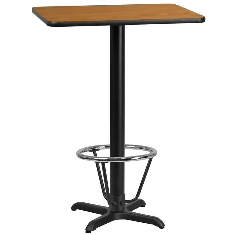 24'' x 30'' Rectangular Black Laminate Table Top with 22'' x 22'' Bar Height Table Base and Foot Ring [XU-BLKTB-2430-T2222B-3CFR-GG] Fl Furniture