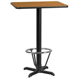 24'' x 30'' Rectangular Black Laminate Table Top with 22'' x 22'' Bar Height Table Base and Foot Ring [XU-BLKTB-2430-T2222B-3CFR-GG] Fl Furniture