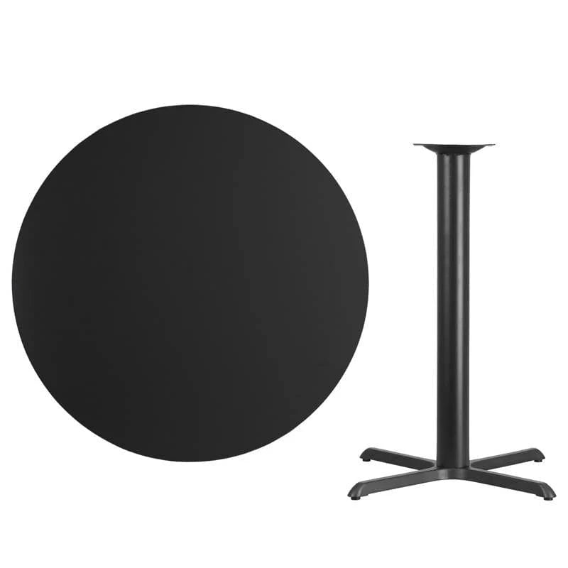 42'' Round Black Laminate Table Top with 33'' x 33'' Bar Height Table Base [XU-RD-42-BLKTB-T3333B-GG] Pie's Variety Store