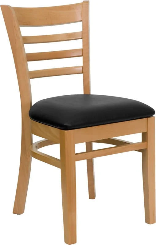 HERCULES Series Ladder Back Natural Wood Restaurant Chair - Black Vinyl Seat [XU-DGW0005LAD-NAT-BLKV-GG] Pie's Variety Store