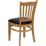 HERCULES Series Vertical Slat Back Natural Wood Restaurant Chair - Black Vinyl Seat [XU-DGW0008VRT-NAT-BLKV-GG] Pie's Variety Store