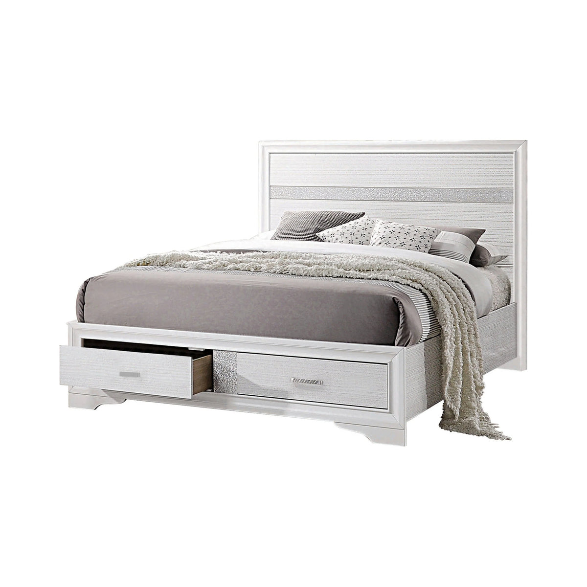 Miranda Eastern King 2-Drawer Storage Bed White - 205111KE Pie's Variety Store