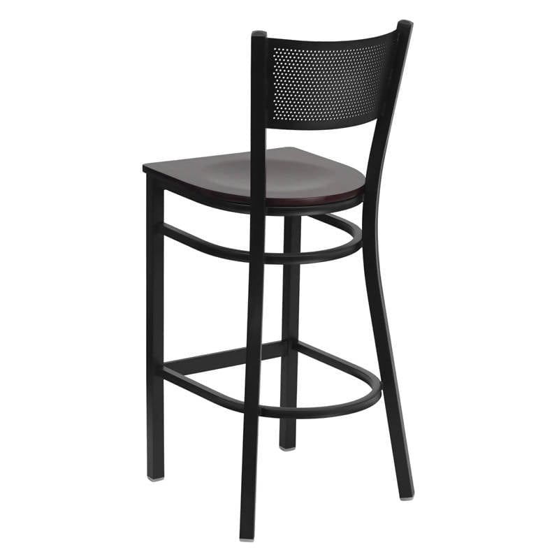 HERCULES Series Black Grid Back Metal Restaurant Barstool - Cherry Wood Seat [XU-DG-60116-GRD-BAR-CHYW-GG] Pie's Variety Store