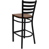 HERCULES Series Black Ladder Back Metal Restaurant Barstool - Cherry Wood Seat [XU-DG697BLAD-BAR-CHYW-GG] Pie's Variety Store