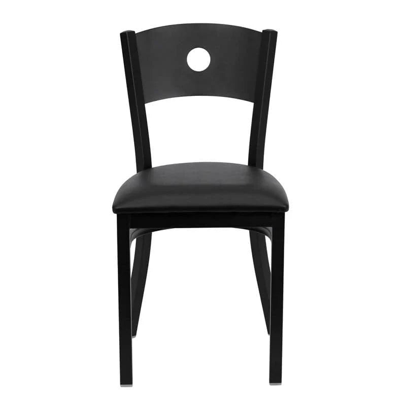 HERCULES Series Black Circle Back Metal Restaurant Chair - Black Vinyl Seat [XU-DG-60119-CIR-BLKV-GG] Pie's Variety Store