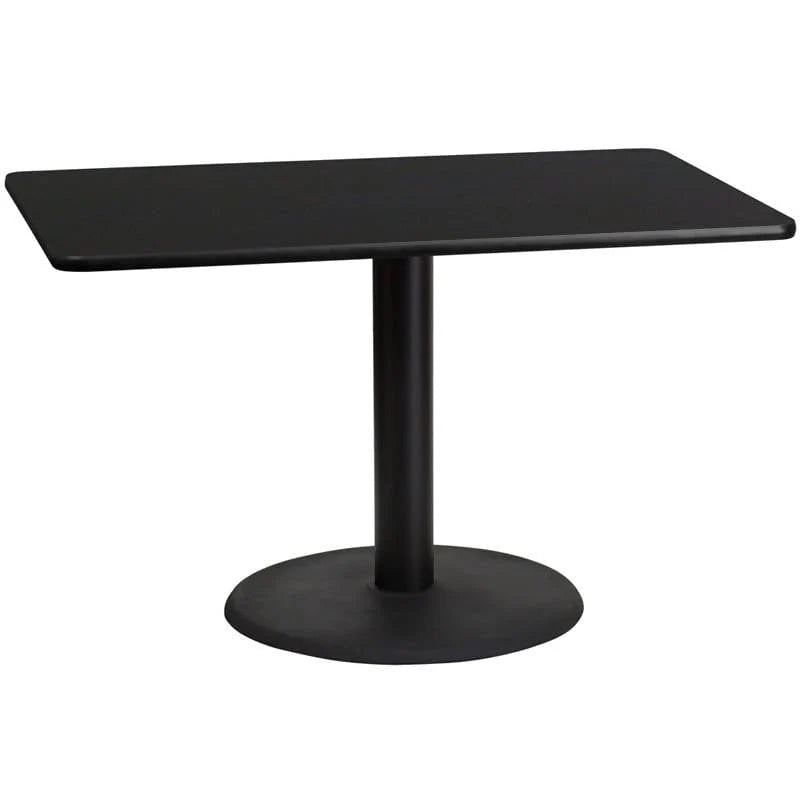 30'' x 48'' Rectangular Black Laminate Table Top with 24'' Round Table Height Base [XU-BLKTB-3048-TR24-GG] Pie's Variety Store