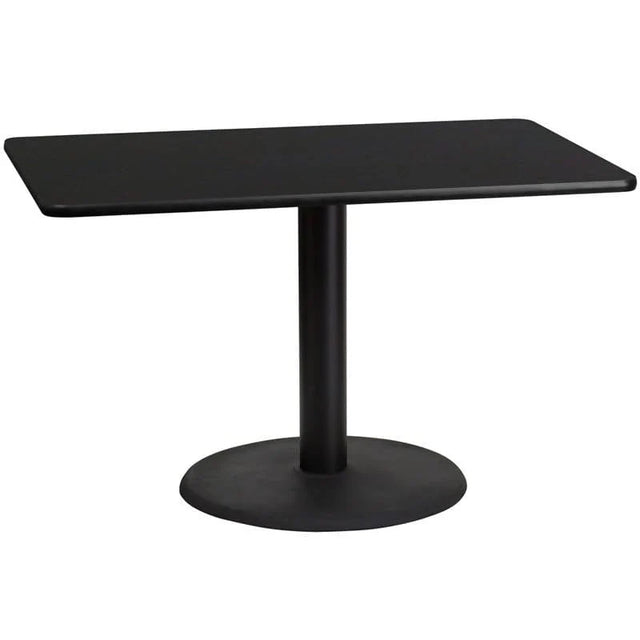 30'' x 48'' Rectangular Black Laminate Table Top with 24'' Round Table Height Base [XU-BLKTB-3048-TR24-GG] Pie's Variety Store