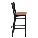 HERCULES Series Black Grid Back Metal Restaurant Barstool - Cherry Wood Seat [XU-DG-60116-GRD-BAR-CHYW-GG] Pie's Variety Store
