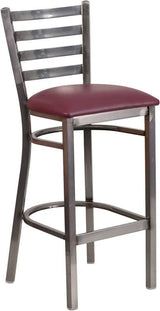 HERCULES Series Clear Coated Ladder Back Metal Restaurant Barstool - Black Vinyl Seat [XU-DG697BLAD-CLR-BAR-BLKV-GG] Pie's Variety Store
