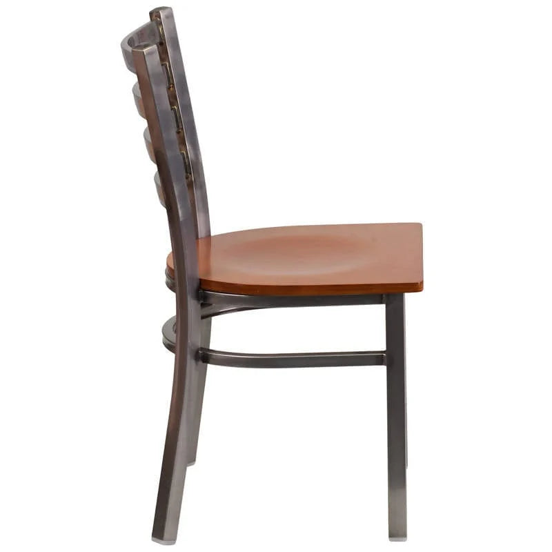 HERCULES Series Clear Coated Ladder Back Metal Restaurant Chair - Cherry Wood Seat [XU-DG694BLAD-CLR-CHYW-GG] Pie's Variety Store