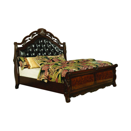 Exeter California King Tufted Upholstered Sleigh Bed (Dark Burl) - 222751KW coastmega