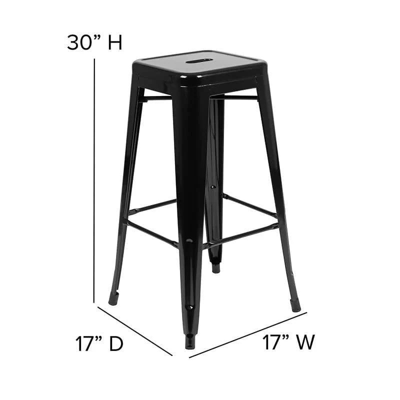 30" High Metal Indoor Bar Stool in Black - Stackable Set of 4 [4-ET-31320-30-BK-R-GG] Fl Furniture