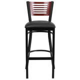 HERCULES Series Black Slat Back Metal Restaurant Barstool - Mahogany Wood Back