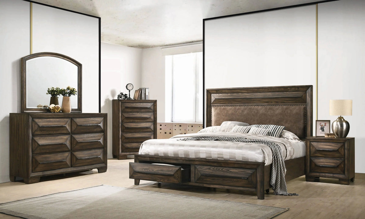 Preston Queen 2-Drawer Storage Bed Rustic Chestnut 4PC Set - SET4PC205440Q Pie's Variety Store