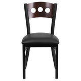HERCULES Series Black 3 Circle Back Metal Restaurant Chair - Walnut Wood Back