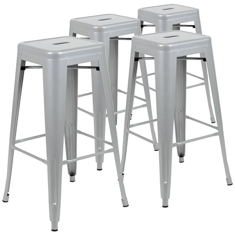 30" High Metal Indoor Bar Stool in Silver - Stackable Set of 4 [4-ET-31320-30-SV-R-GG] Fl Furniture