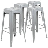 30" High Metal Indoor Bar Stool in Silver - Stackable Set of 4 [4-ET-31320-30-SV-R-GG] Fl Furniture