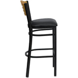 HERCULES Series Black Slat Back Metal Restaurant Barstool - Natural Wood Back