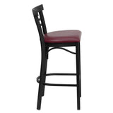 HERCULES Series Black Two-Slat Ladder Back Metal Restaurant Barstool - Black Vinyl Seat [XU-DG6R9BLAD-BAR-BLKV-GG] Pie's Variety Store