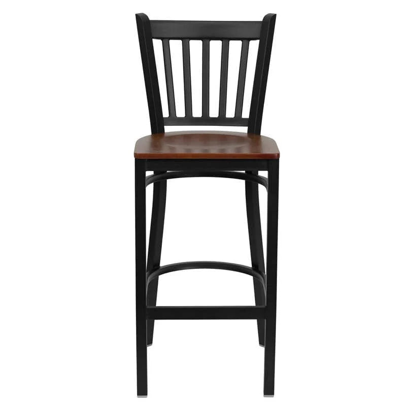 HERCULES Series Black Vertical Back Metal Restaurant Barstool - Cherry Wood Seat [XU-DG-6R6B-VRT-BAR-CHYW-GG] Pie's Variety Store