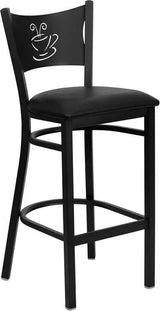 HERCULES Series Black Coffee Back Metal Restaurant Barstool - Black Vinyl Seat [XU-DG-60114-COF-BAR-BLKV-GG] Pie's Variety Store