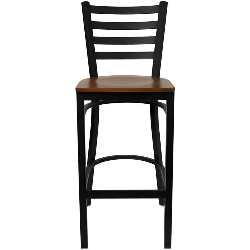 HERCULES Series Black Ladder Back Metal Restaurant Barstool - Cherry Wood Seat [XU-DG697BLAD-BAR-CHYW-GG] Pie's Variety Store