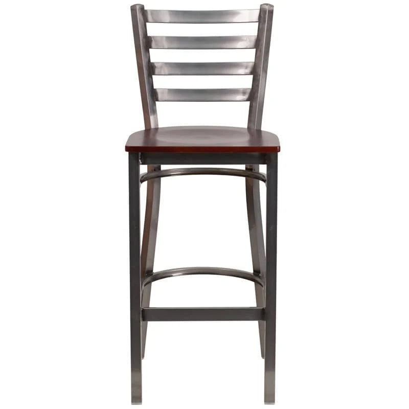 HERCULES Series Clear Coated Ladder Back Metal Restaurant Barstool - Cherry Wood Seat [XU-DG697BLAD-CLR-BAR-CHYW-GG] Pie's Variety Store