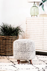 Round Upholstered Accent Stool Cream And Black - 915414 Pie's Variety Store
