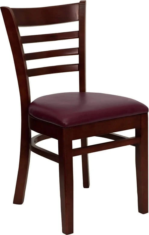 HERCULES Series Ladder Back Mahogany Wood Restaurant Chair - Black Vinyl Seat [XU-DGW0005LAD-MAH-BLKV-GG] Pie's Variety Store