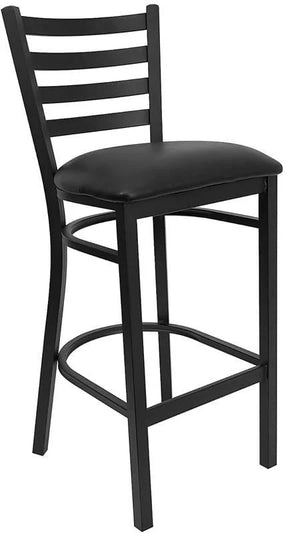 HERCULES Series Black Ladder Back Metal Restaurant Barstool - Black Vinyl Seat [XU-DG697BLAD-BAR-BLKV-GG] Pie's Variety Store