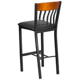 Eclipse Series Vertical Back Black Metal and Cherry Wood Restaurant Barstool with Black Vinyl Seat [XU-DG-60618B-CHY-BLKV-GG] Pie's Variety Store