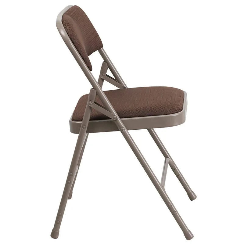 HERCULES Series Curved Triple Braced & Double Hinged Burgundy Patterned Fabric Metal Folding Chair Set of 2 [AW-MC309AF-BG-GG] Pie's Variety Store