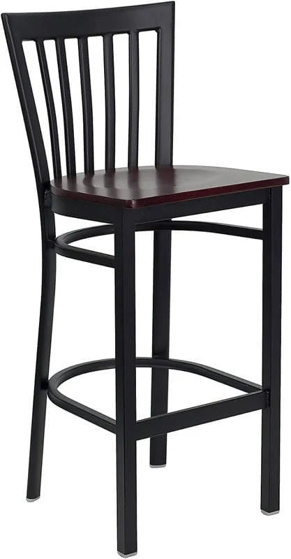 HERCULES Series Black School House Back Metal Restaurant Barstool - Cherry Wood Seat [XU-DG6R8BSCH-BAR-CHYW-GG] Pie's Variety Store