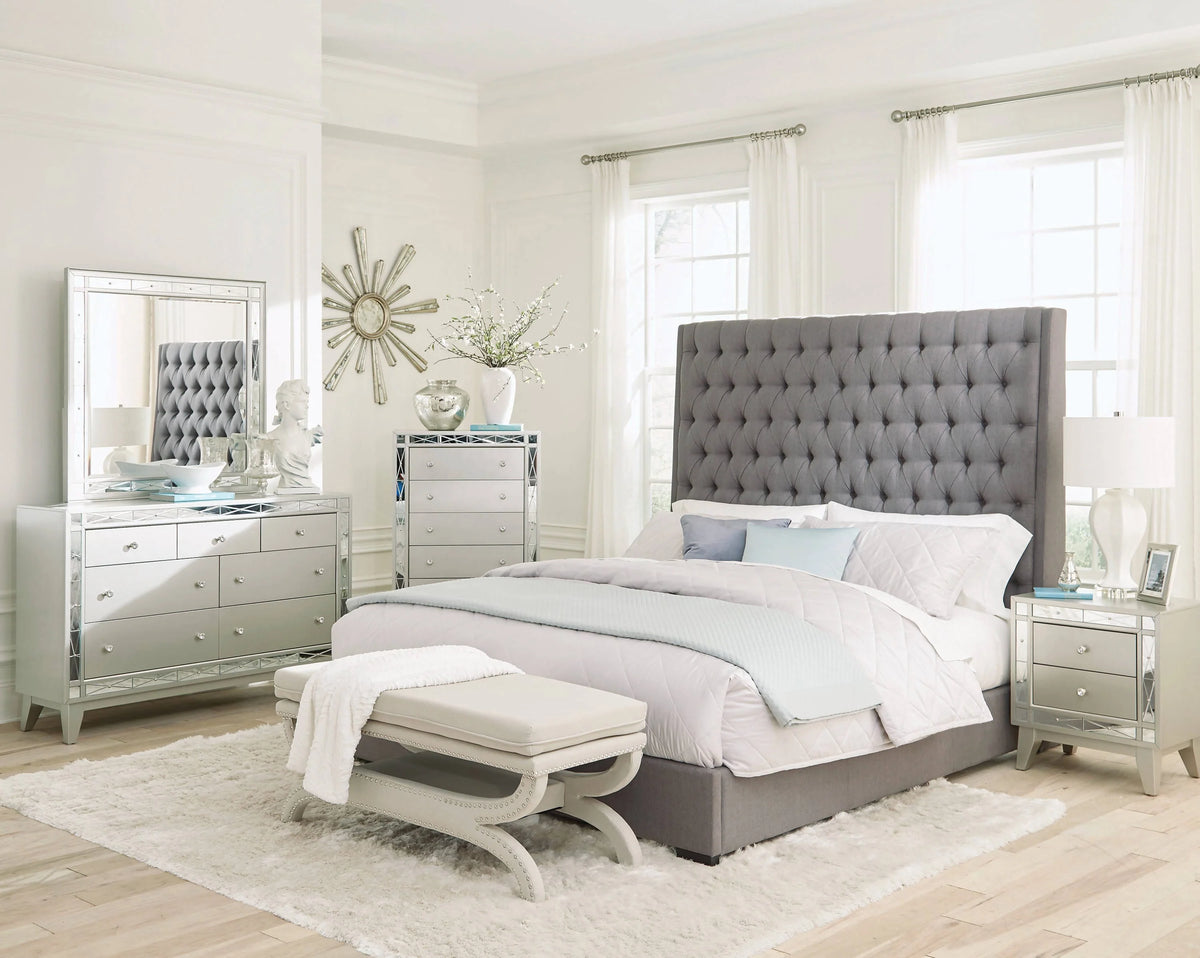 Camille Queen Button Tufted Bed Grey 4 PIECE Set - SET4PC300621Q Pie's Variety Store