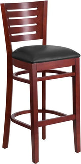 Darby Series Slat Back Mahogany Wood Restaurant Barstool - Black Vinyl Seat [XU-DG-W0108BBAR-MAH-BLKV-GG] Pie's Variety Store