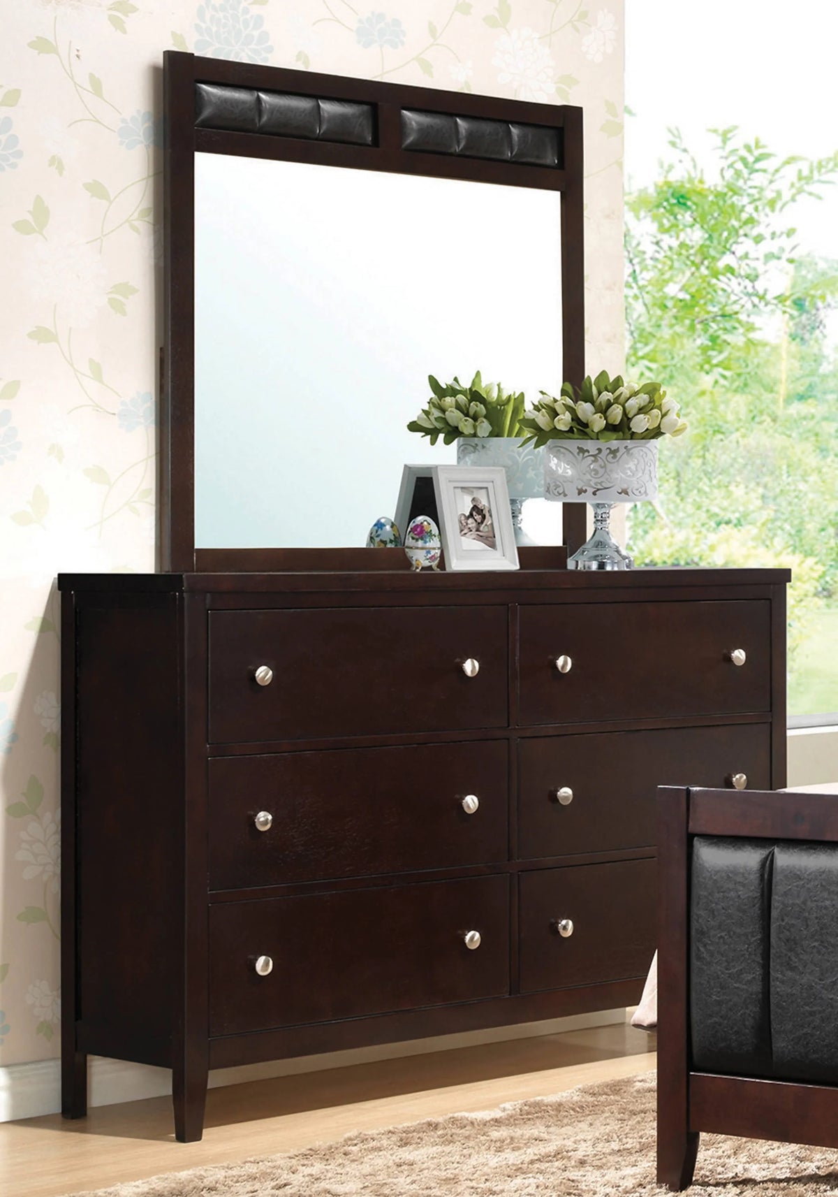 Carlton Upholstered Rectangular Mirror Cappuccino - 202094 Pie's Variety Store